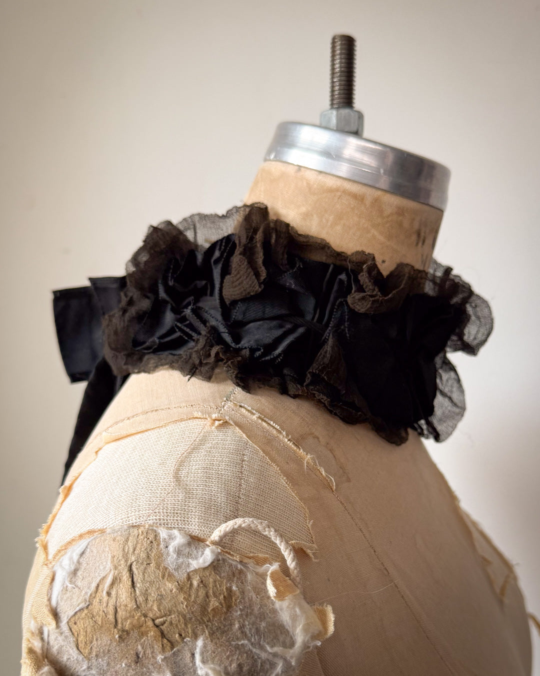 Antique Victorian Silk Ruffle Ribbon Mourning Collar
