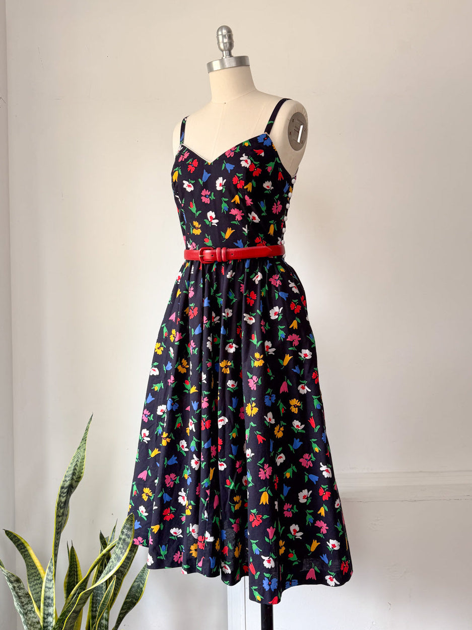 80s Lanz Floral Cotton Sun Dress / XS-S