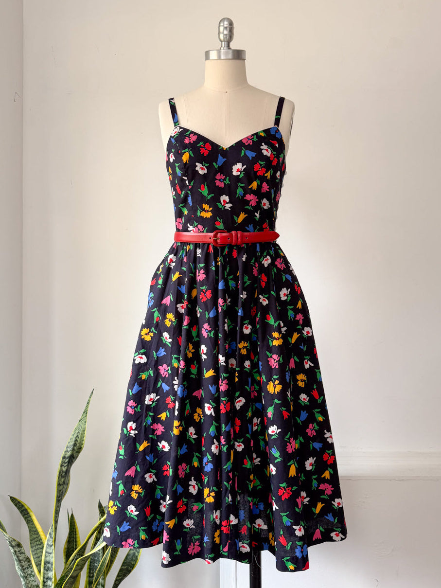 80s Lanz Floral Cotton Sun Dress / XS-S