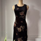 90s Black Velvet Dragon Motif Dress / S