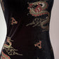 90s Black Velvet Dragon Motif Dress / S