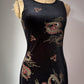 90s Black Velvet Dragon Motif Dress / S
