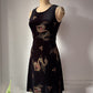90s Black Velvet Dragon Motif Dress / S
