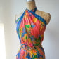 80s YSL Oversize Novelty Print Neon Circus Silk Scarf
