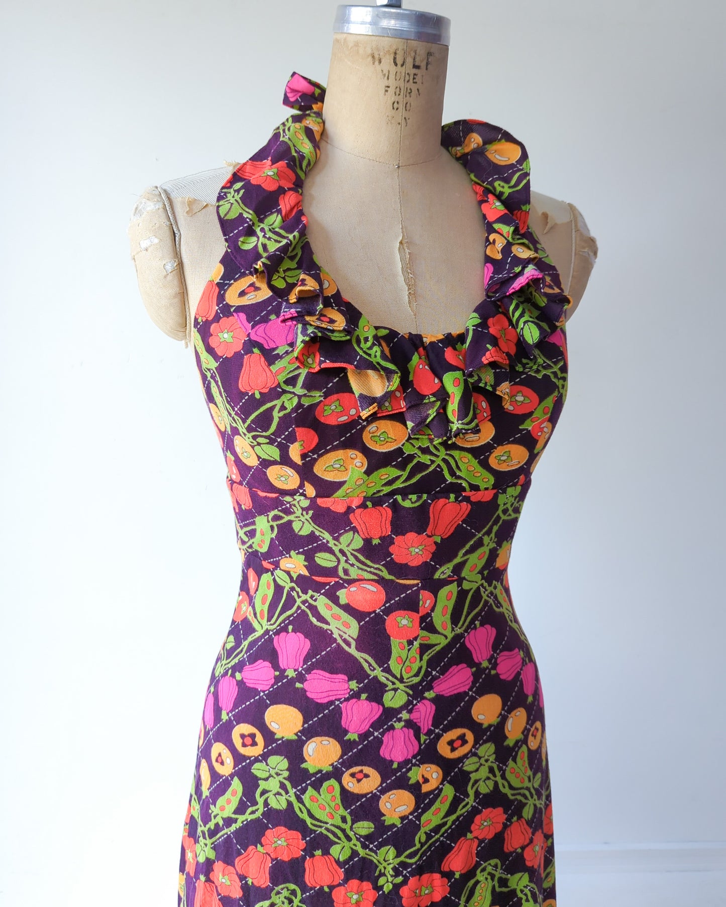 70s Neon Veggies Maxi Dress