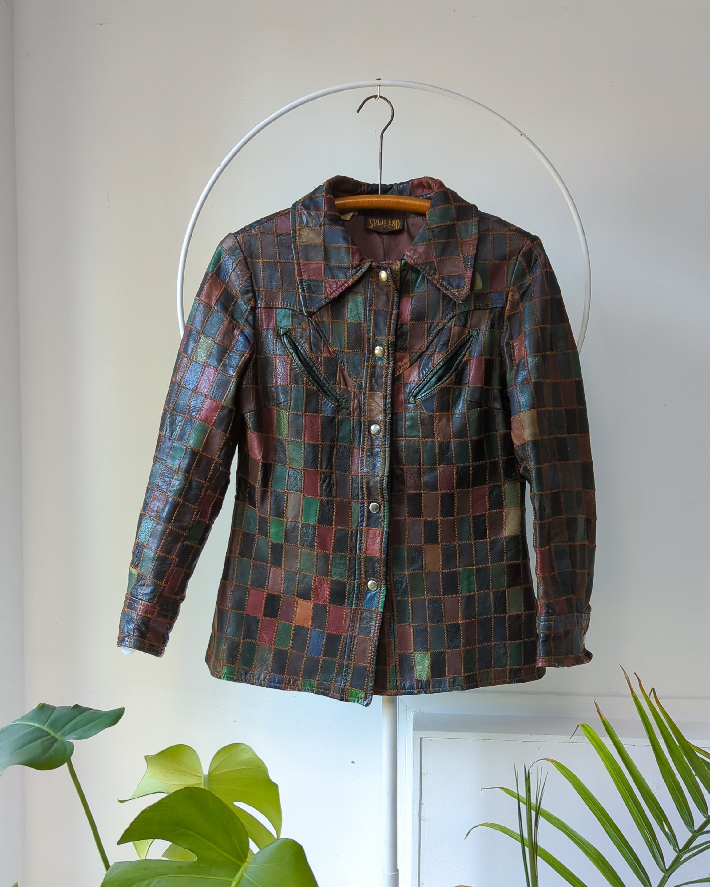 70s Muted Rainbow Patchwork Leather Jacket