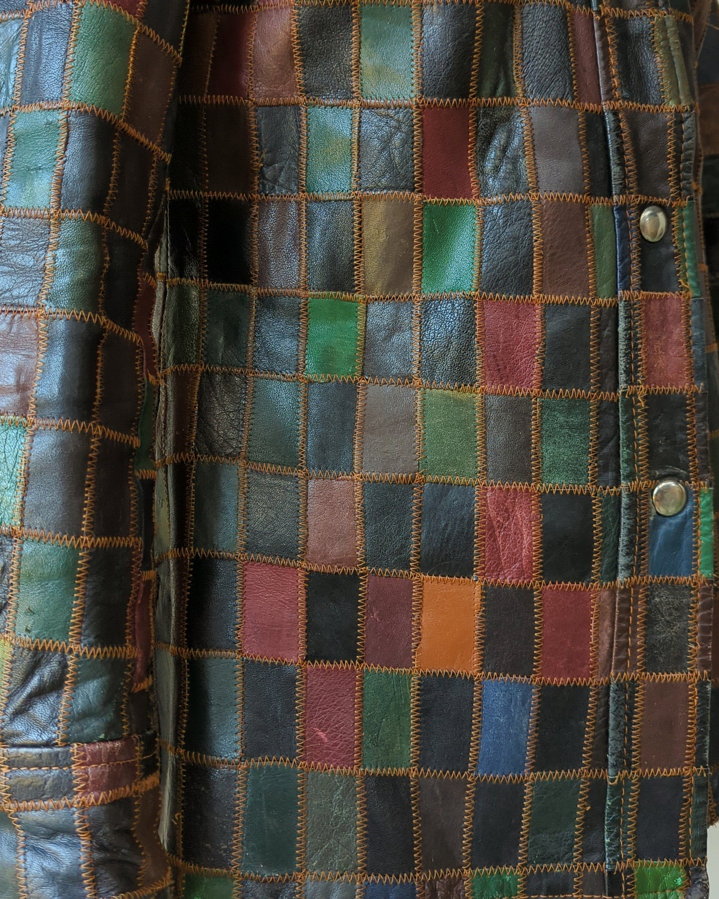 70s Muted Rainbow Patchwork Leather Jacket