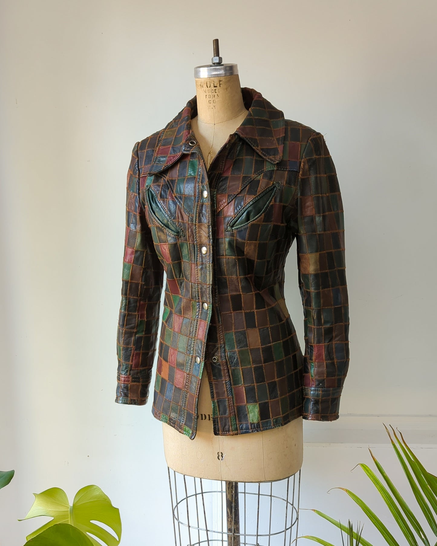 70s Muted Rainbow Patchwork Leather Jacket