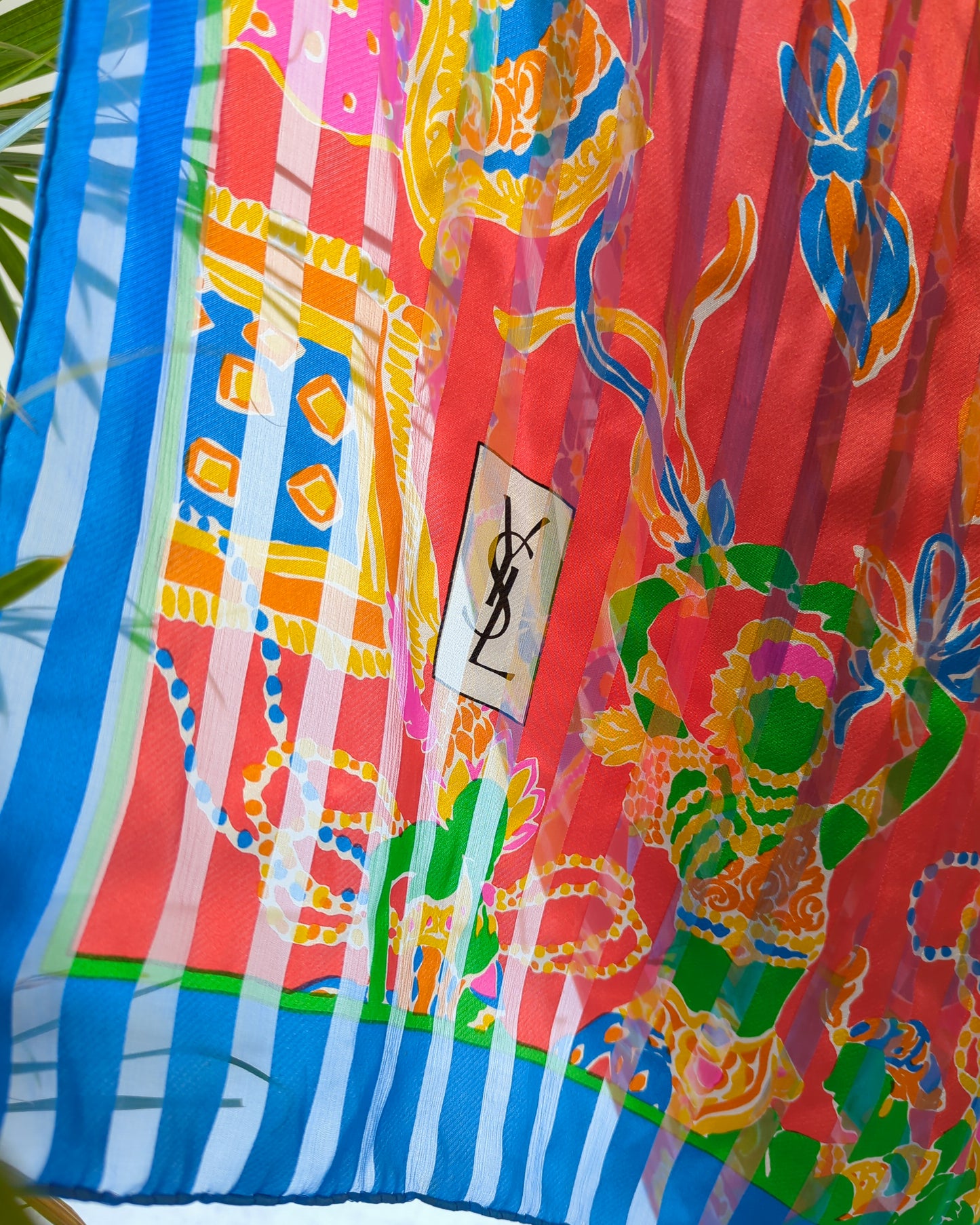 80s YSL Oversize Novelty Print Neon Circus Silk Scarf