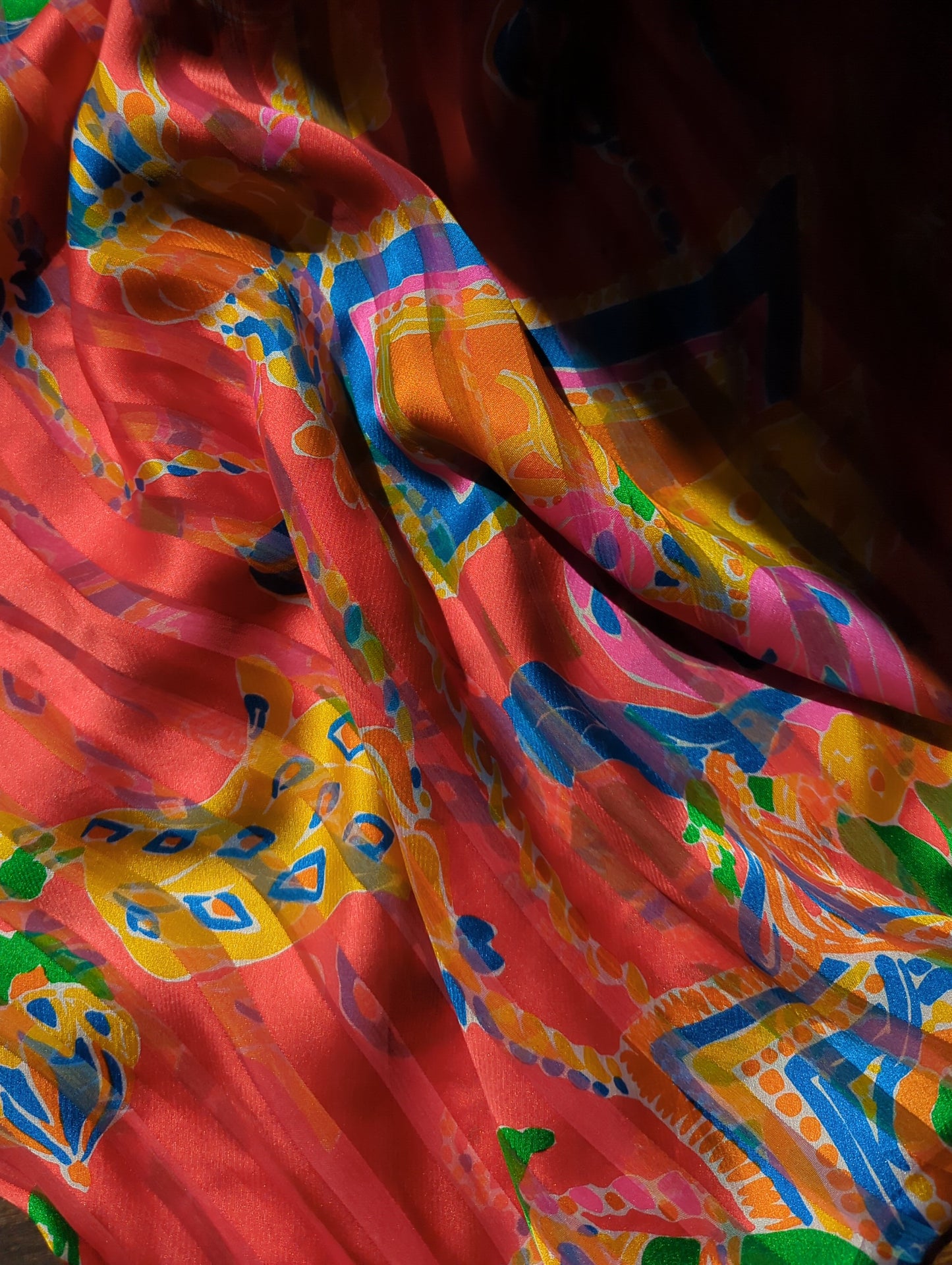 80s YSL Oversize Novelty Print Neon Circus Silk Scarf