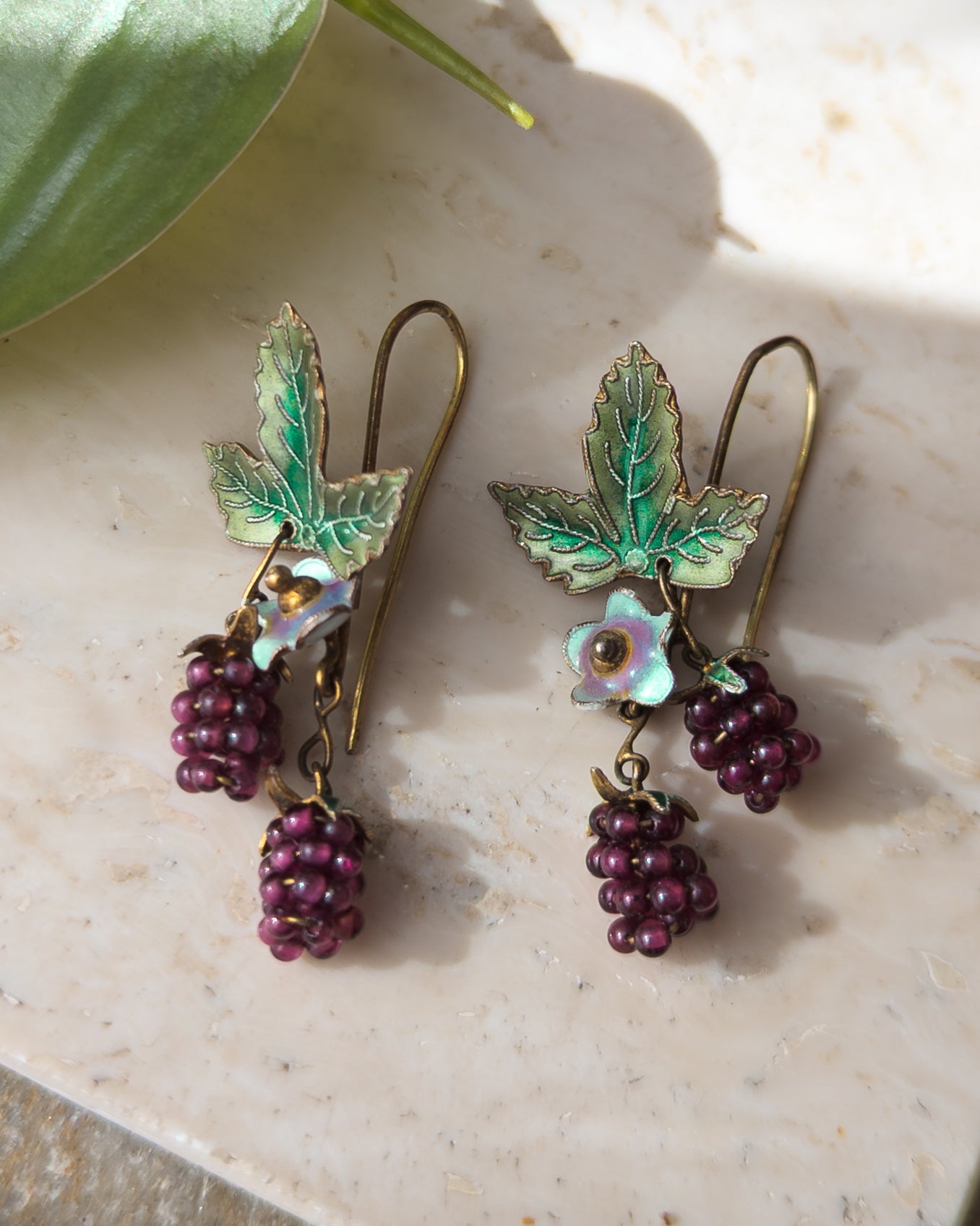 Handmade Enamel Grape Leaf Earrings