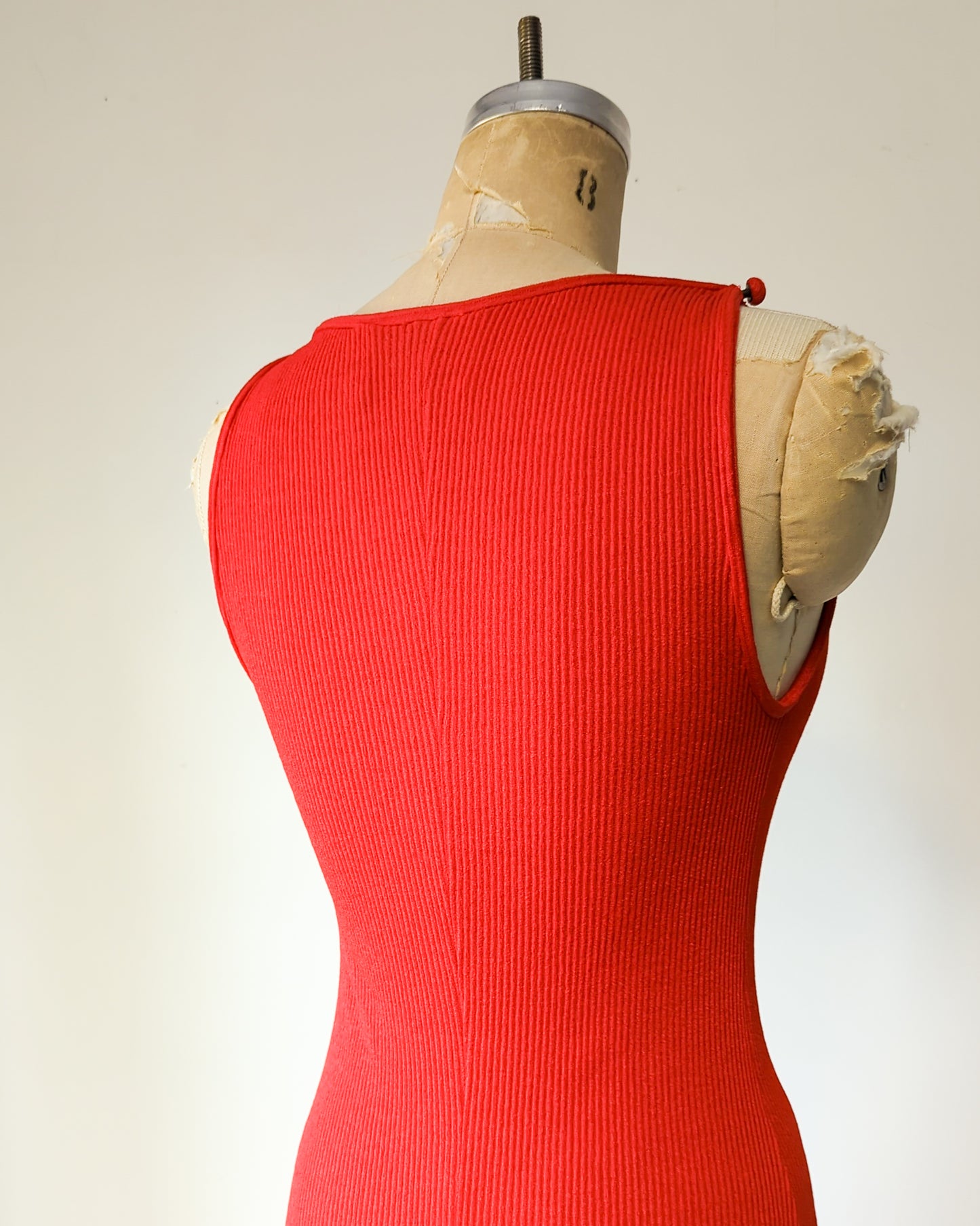 70s Tomato Red Knit Mermaid Gown / XS-M