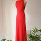 70s Tomato Red Knit Mermaid Gown / XS-M