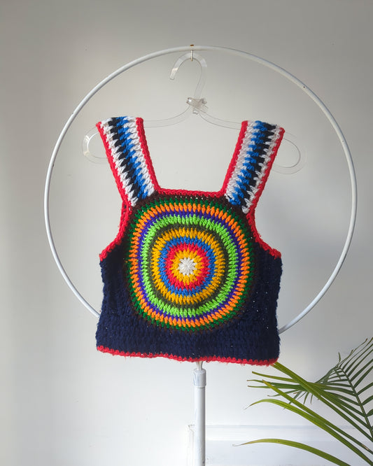 70s Rainbow Crochet Crop Top