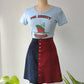 70s Two Tone Color Block Suede Skirt / XS-S
