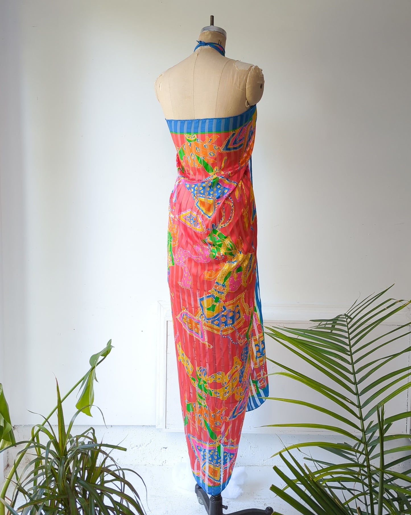 80s YSL Oversize Novelty Print Neon Circus Silk Scarf