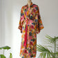 90s Natori Silky Floral Robe & Bias Cut Slip Dress Lingerie Set / S