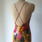 90s Natori Silky Floral Robe & Bias Cut Slip Dress Lingerie Set / S