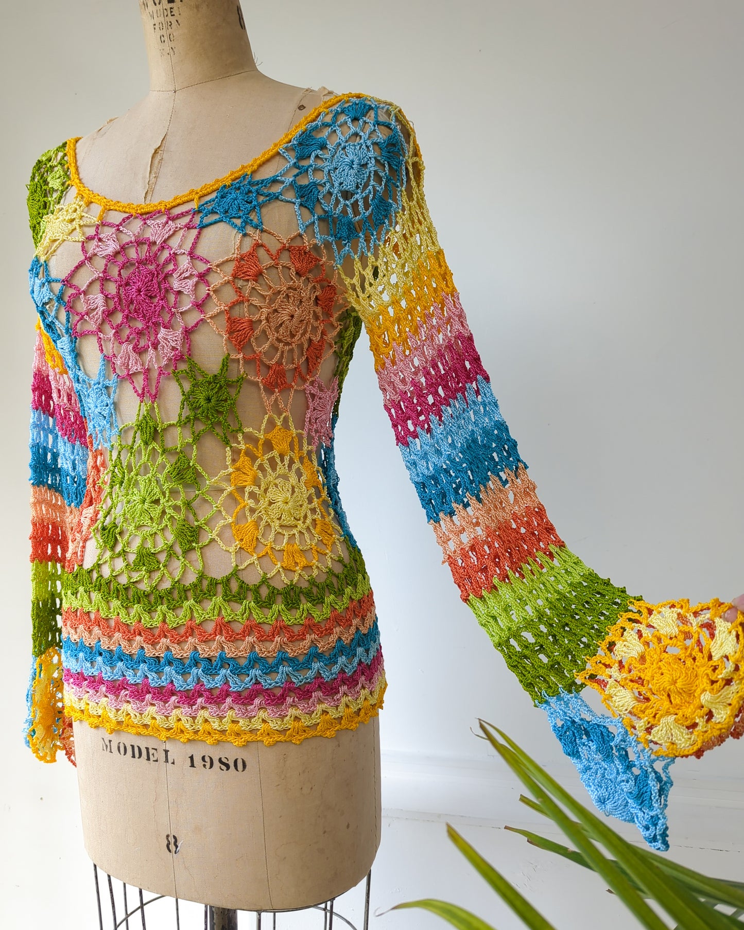 70s rainbow crochet bra top - THRIFTWARES VINTAGE