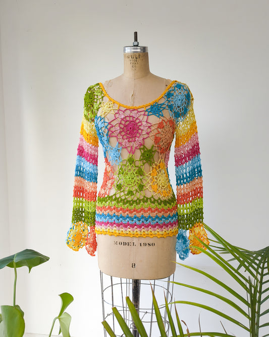 90s Rainbow Crochet Top