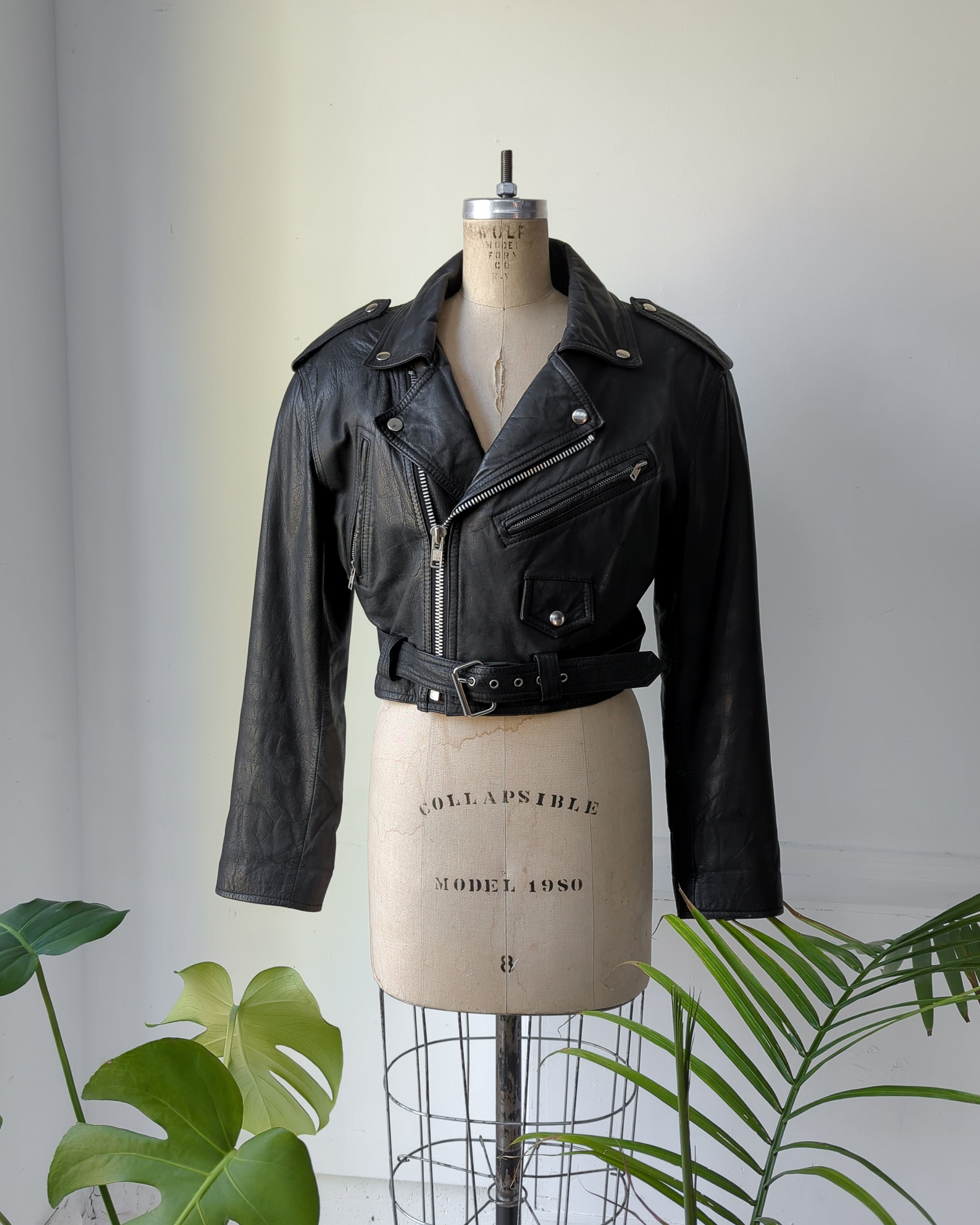 Vintage cropped leather best sale jacket
