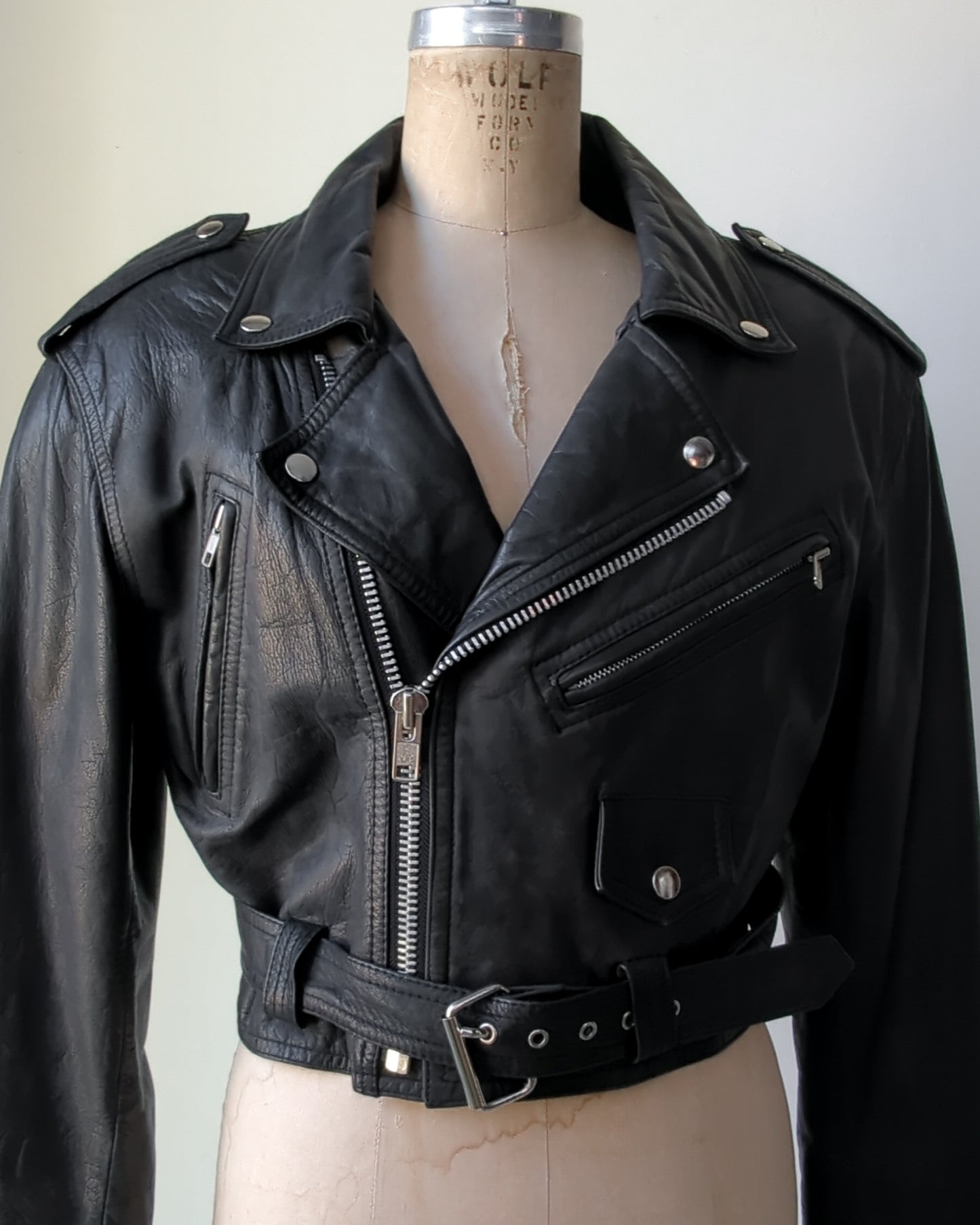 90s Cropped Leather Moto Jacket