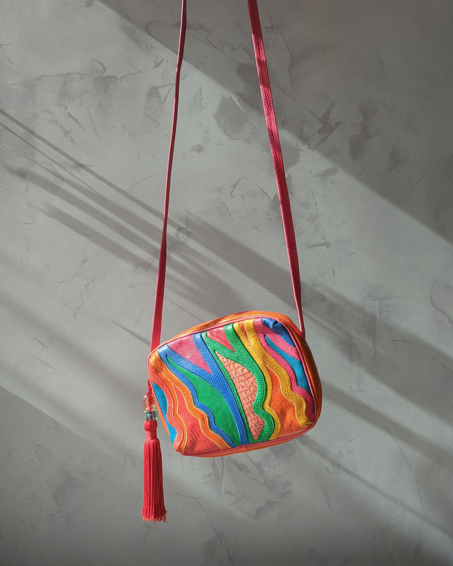 1990s Sharif Rainbow Leather Lucite Tassel Purse
