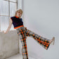 70s Orange Plaid High Waist Bell Bottom Pants / M