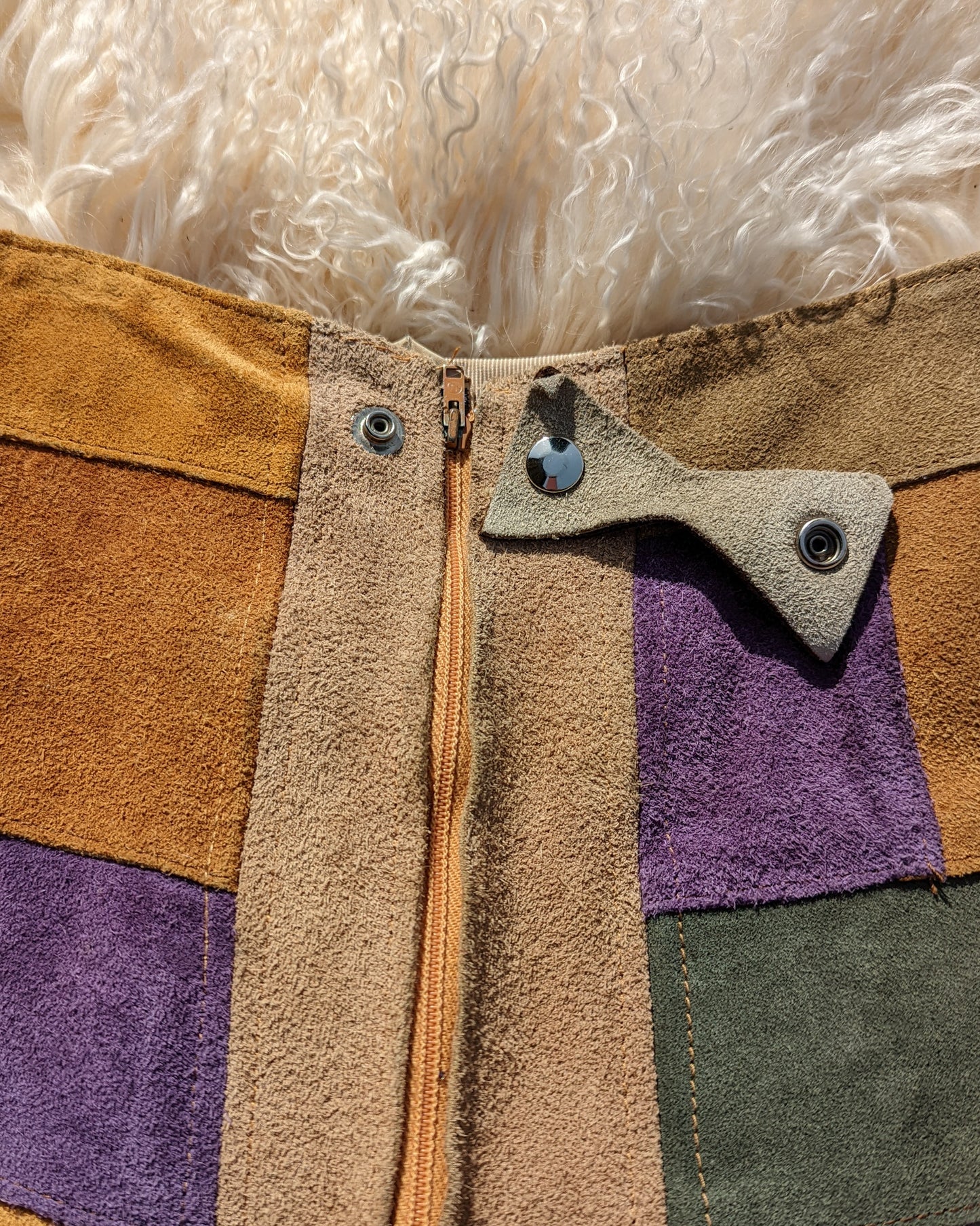 70s Colorful Patchwork Suede Mini Skirt / XS