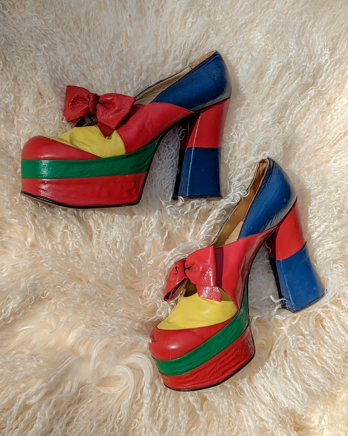 70s Color Block Leather Platform Shoes