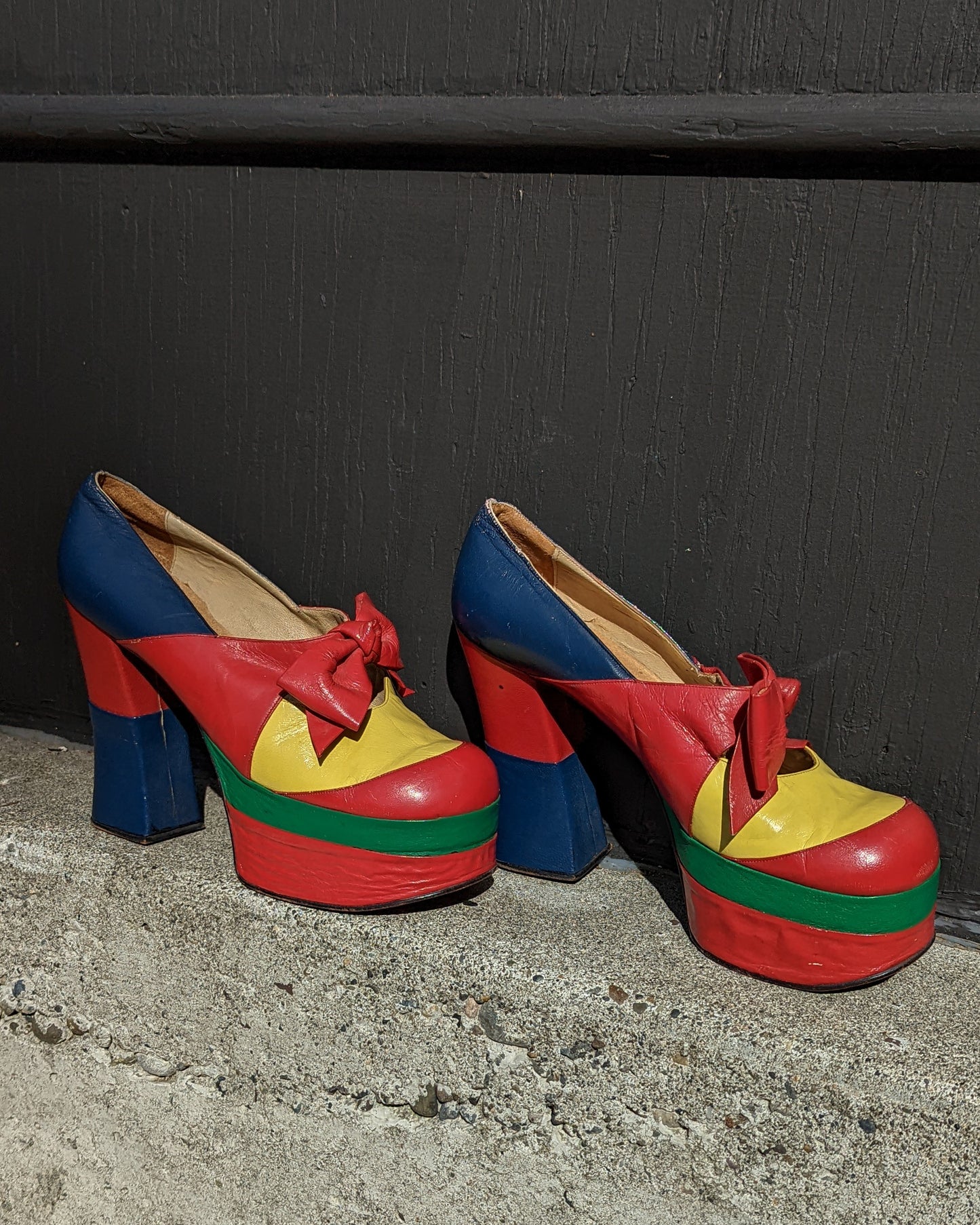 70s Color Block Leather Platform Shoes