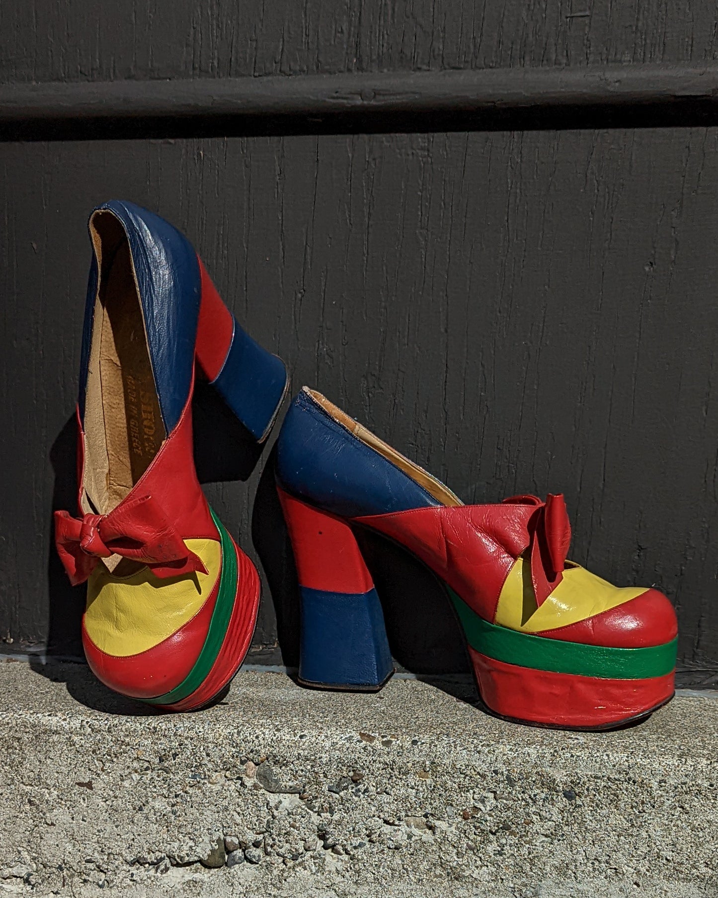 70s Color Block Leather Platform Shoes