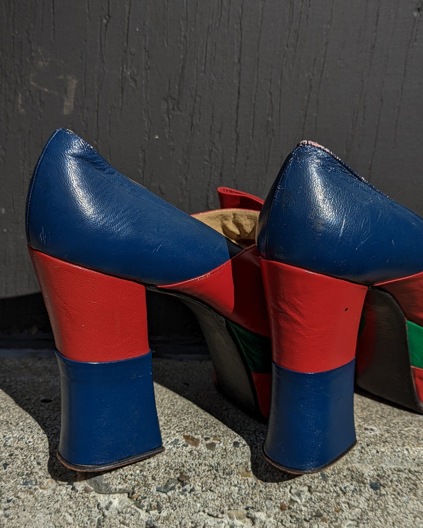 70s Color Block Leather Platform Shoes