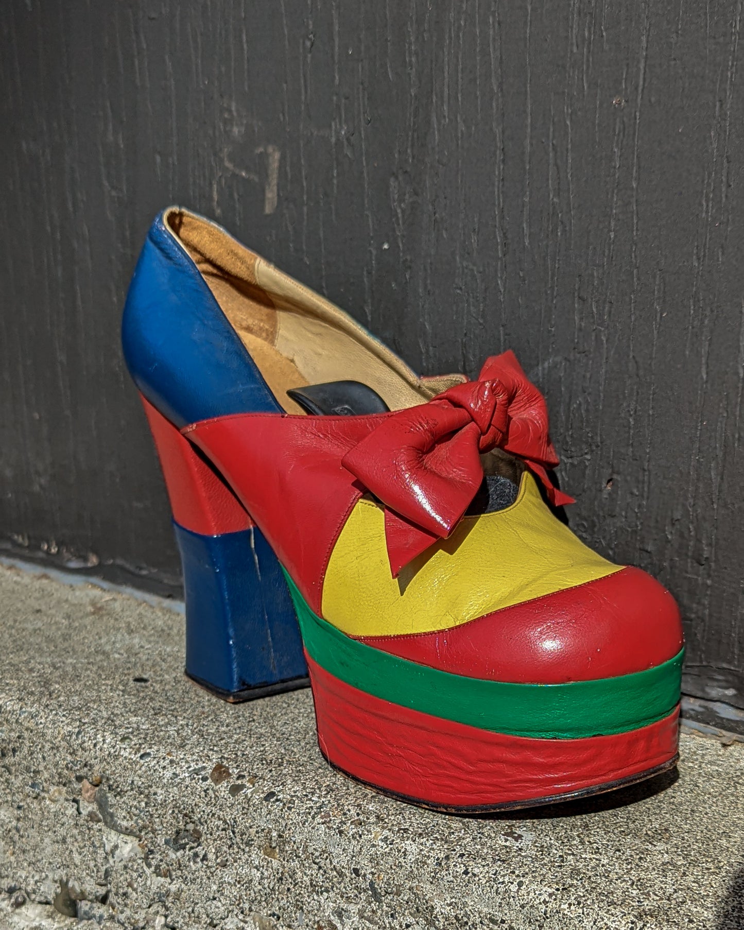 70s Color Block Leather Platform Shoes