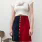 70s Two Tone Color Block Suede Skirt / XS-S