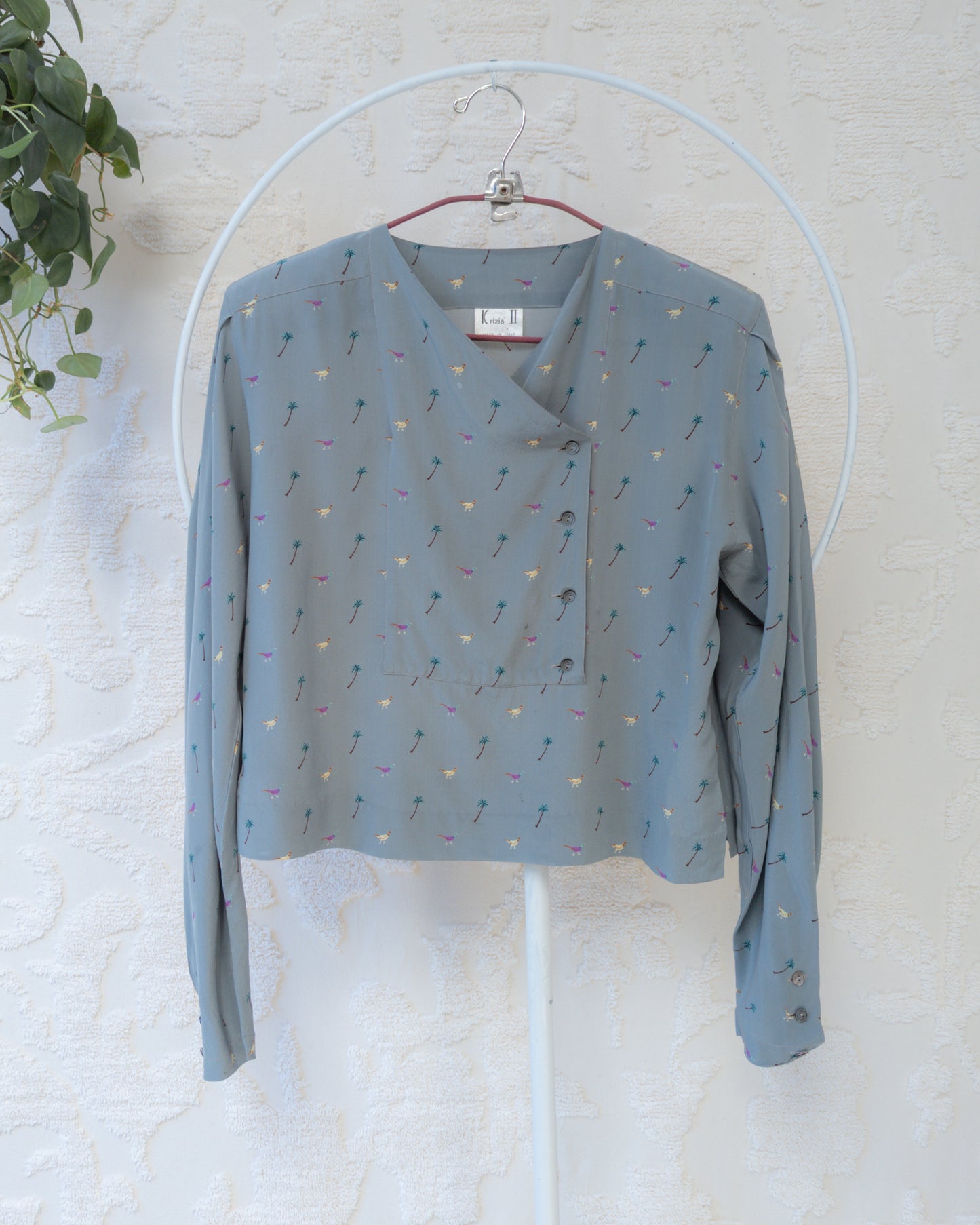 1980s Krizia Novelty Print Silk Blouse / M