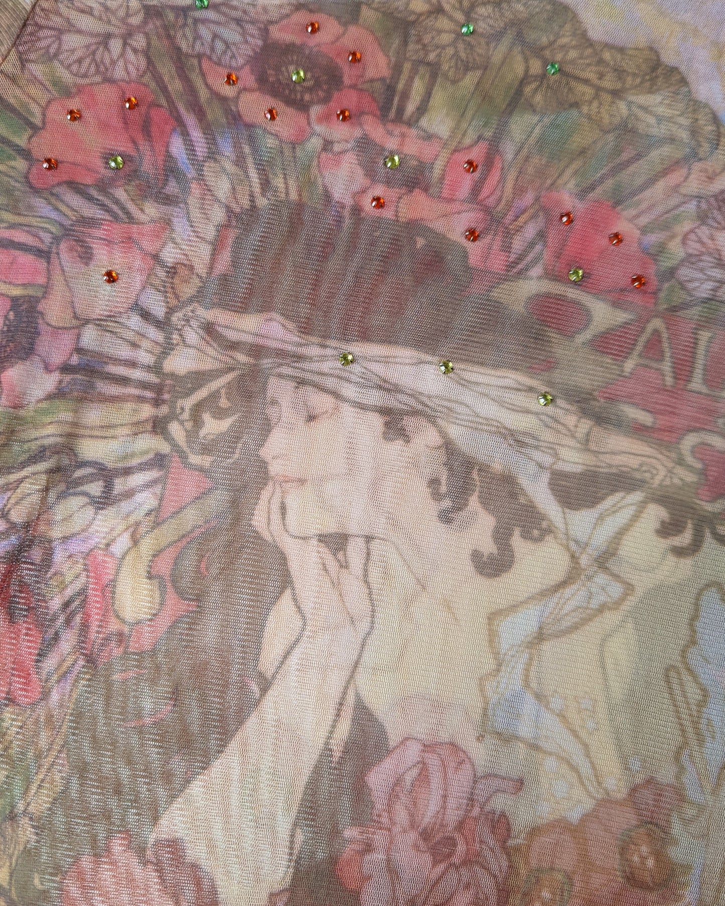 90s Art Nouveau Printed Mesh Top