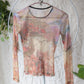 90s Art Nouveau Printed Mesh Top