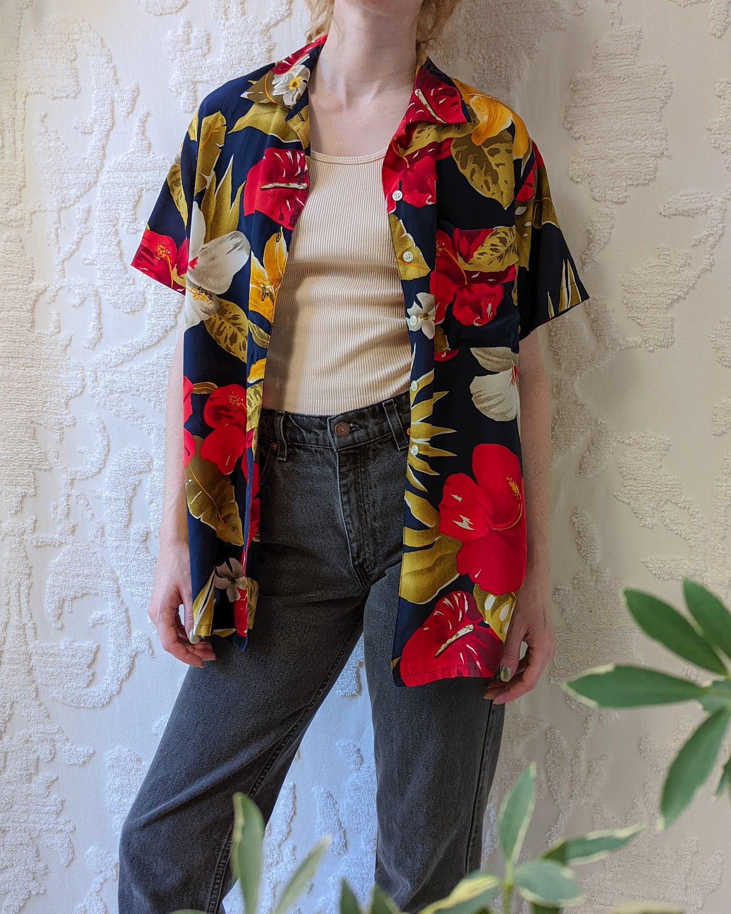 *90s Tropical Silk Shirt