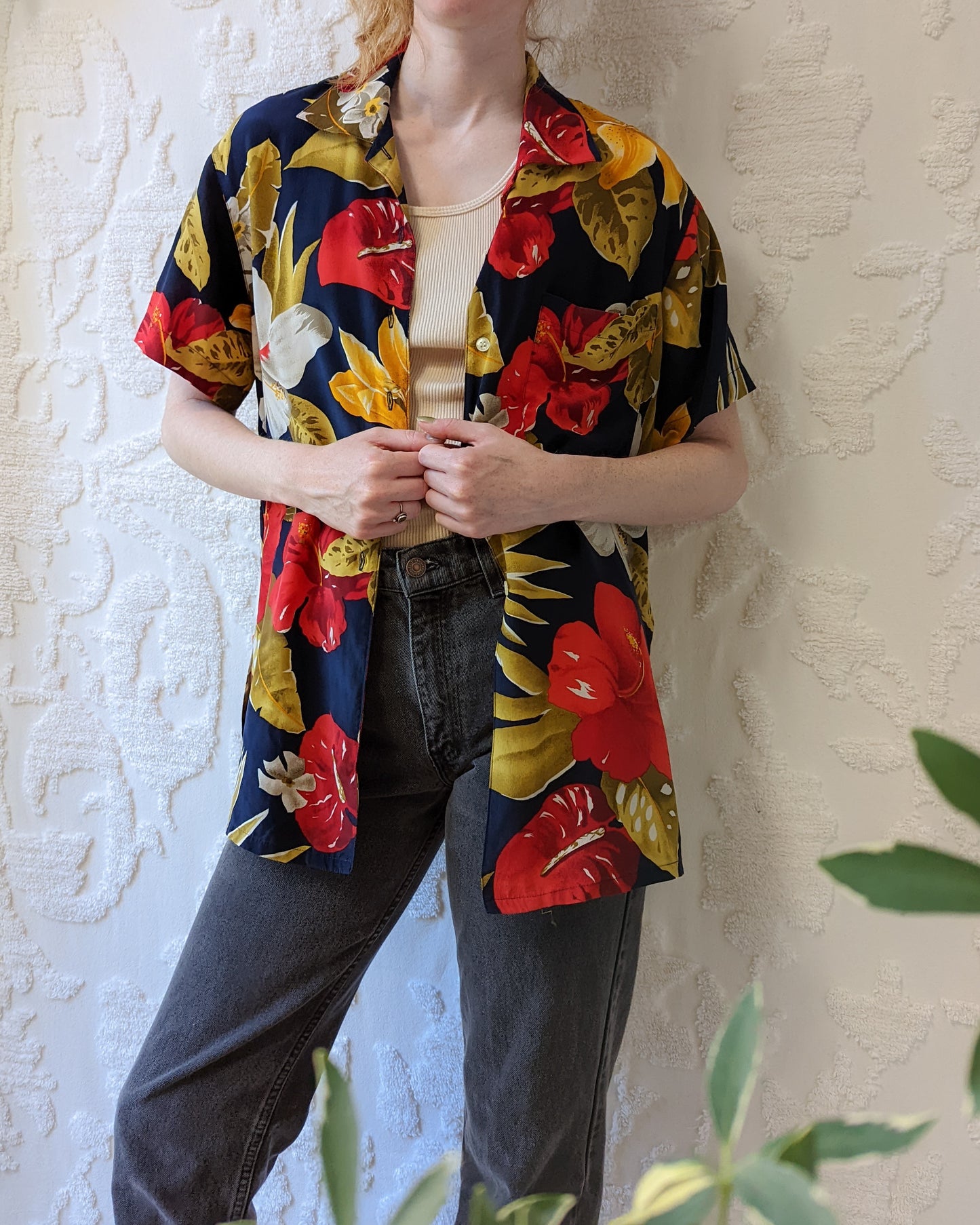 *90s Tropical Silk Shirt