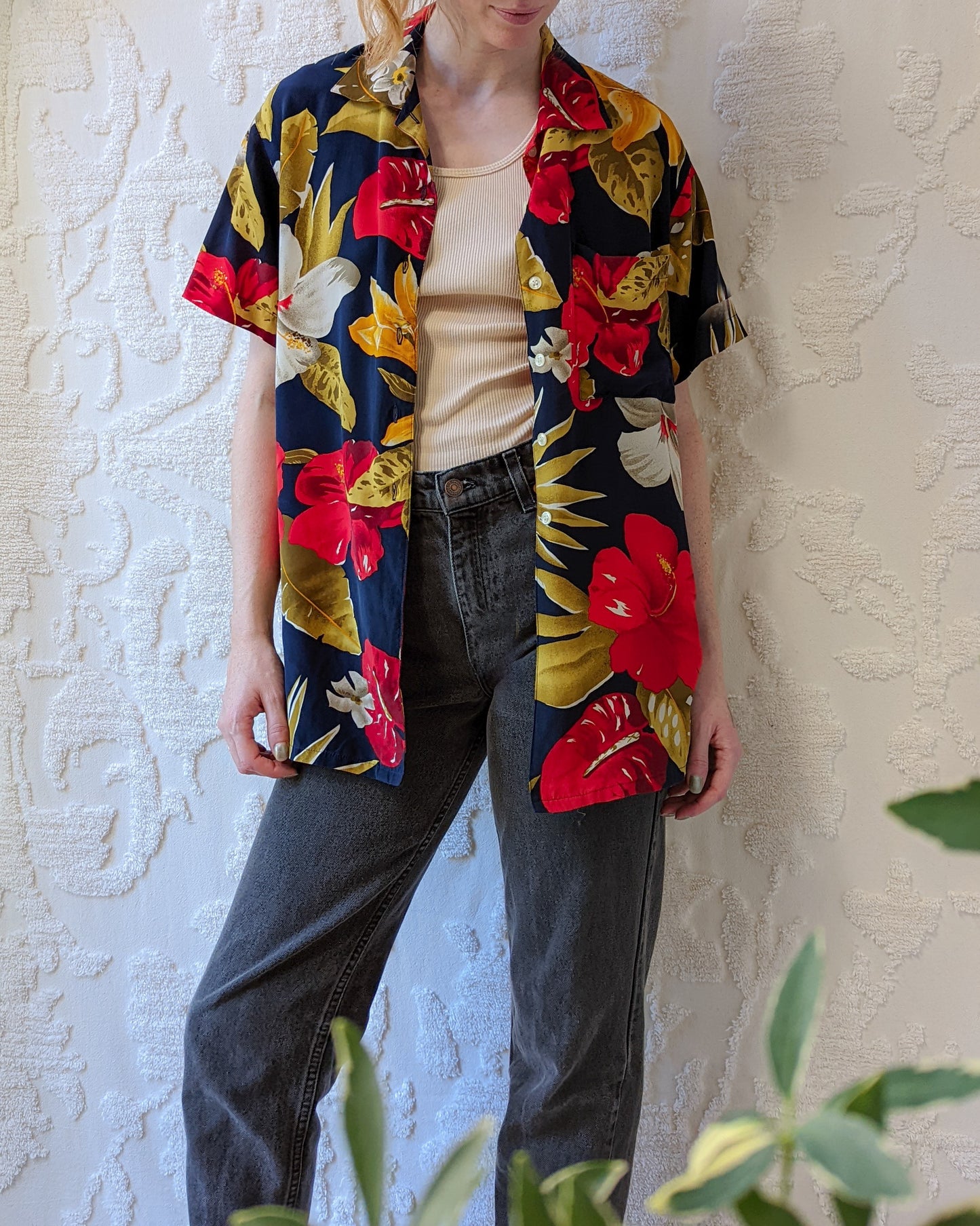 *90s Tropical Silk Shirt