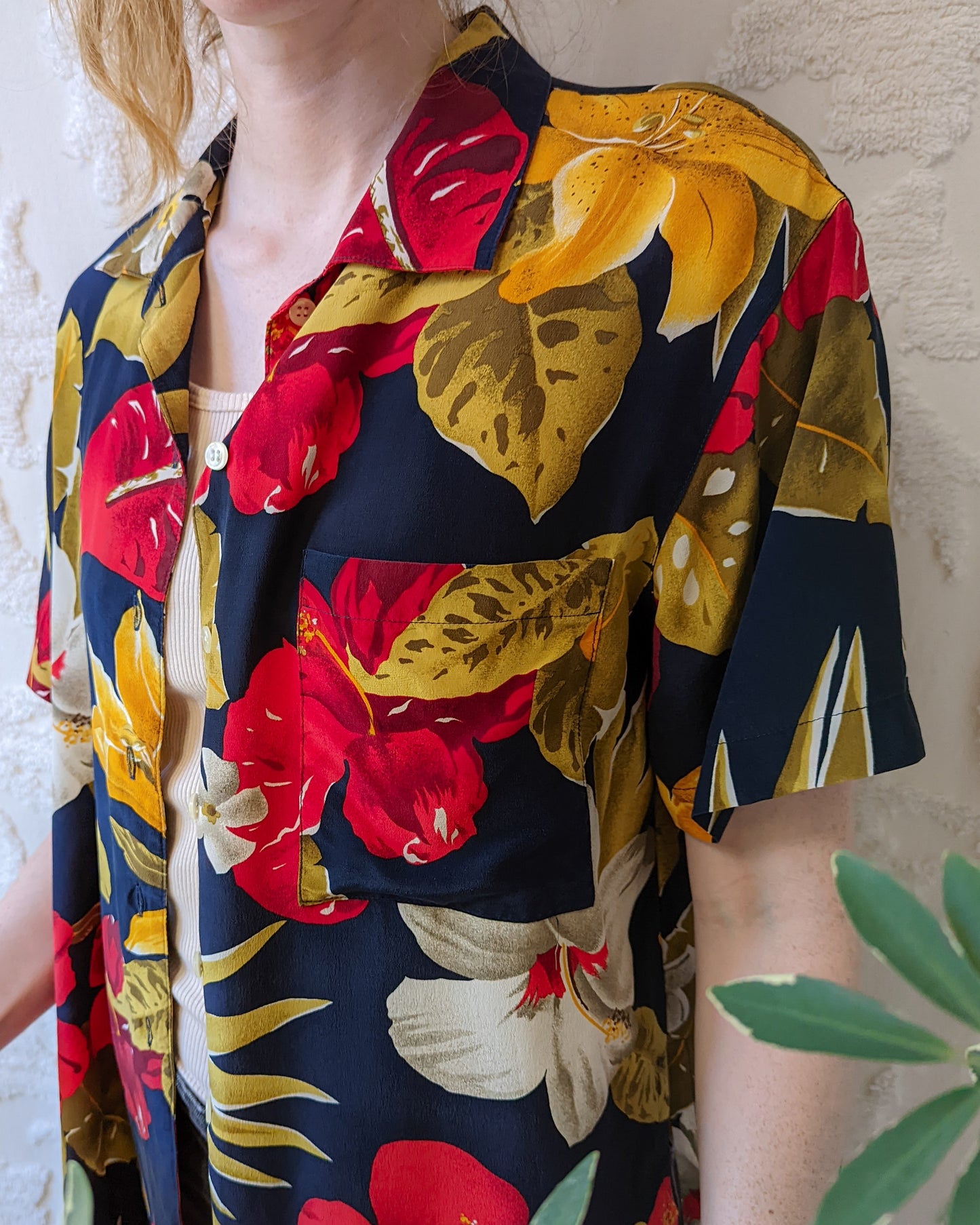 *90s Tropical Silk Shirt