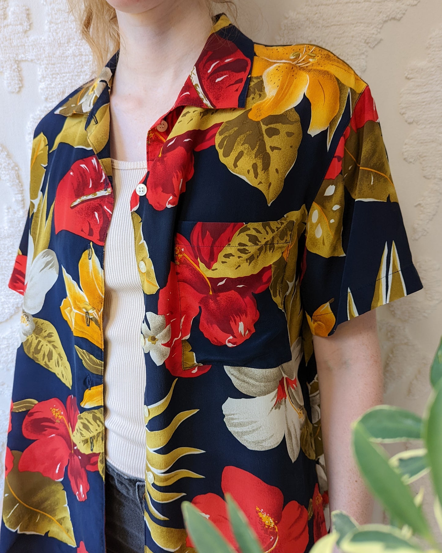 *90s Tropical Silk Shirt