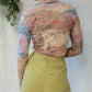 90s Art Nouveau Printed Mesh Top