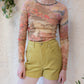 90s Art Nouveau Printed Mesh Top