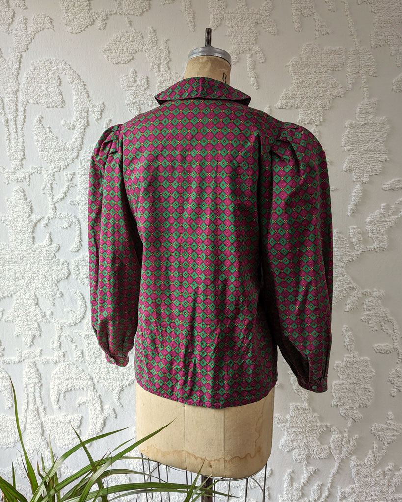 80s Colorful Cotton Puff Sleeve Shirt