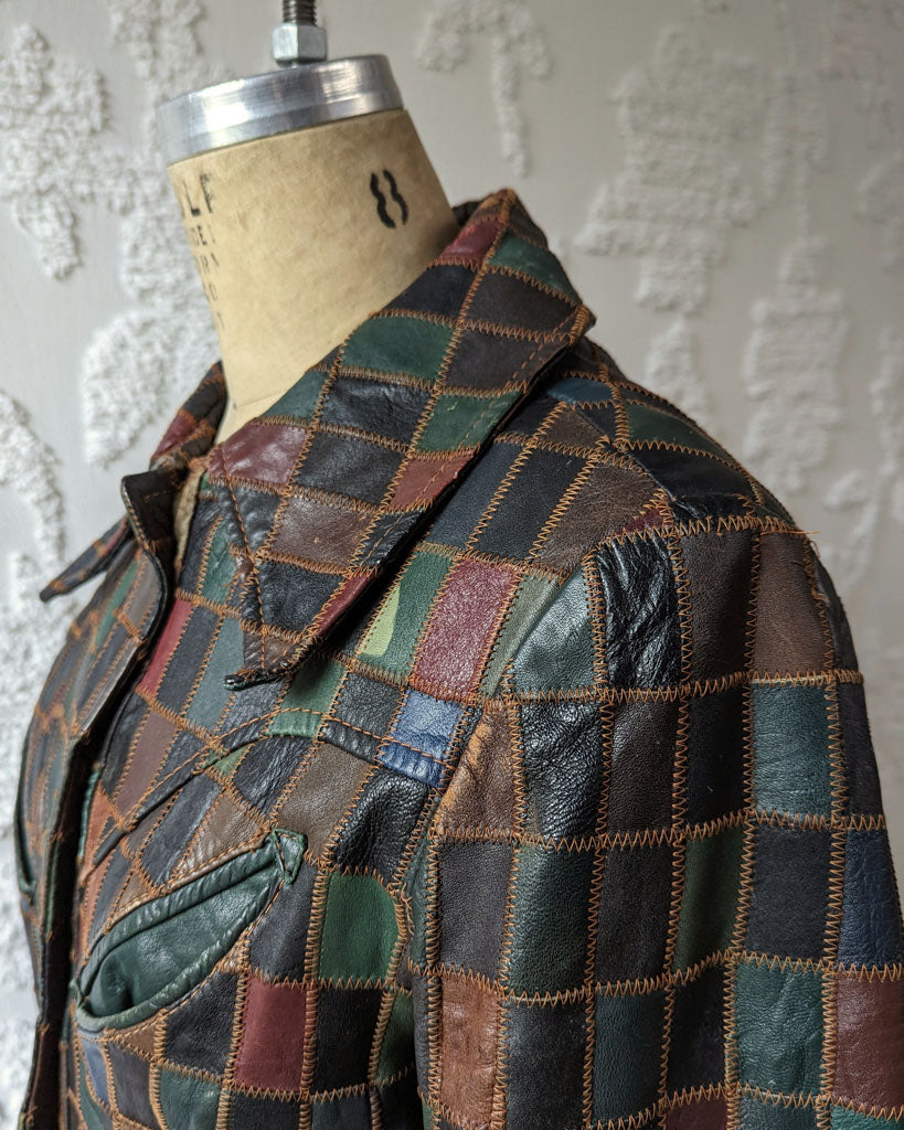 70s Muted Rainbow Patchwork Leather Jacket