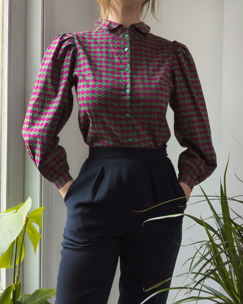 80s Colorful Cotton Puff Sleeve Shirt Neurotica Vintage