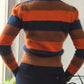 80s Angora Stripe Cropped Sweater / S