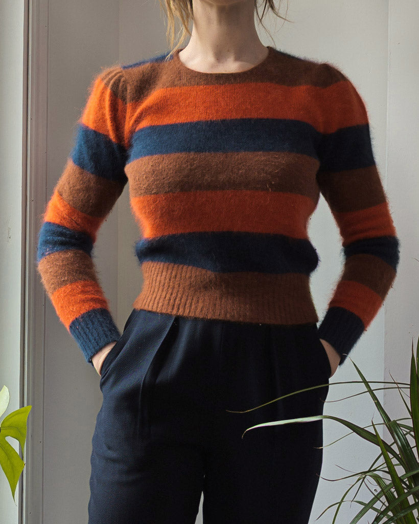 80s Angora Stripe Cropped Sweater